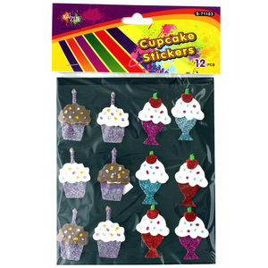 24 Pieces Per Pack Of Dimensional Cupcake Stickers With Glitter][Wholesales Purchase|Hoodmat.Com