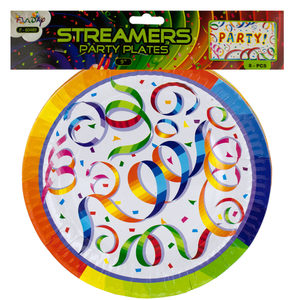 24 Pieces Per Pack Of Festive Streamer Design Paper Plates ][Wholesales Purchase|Hoodmat.Com