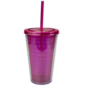 6 Pieces Per Pack Of Pink Double Wall Diamond Pattern Tumbler With Straw 18 Oz ][Wholesales Purchase|Hoodmat.Com