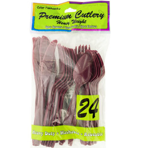16 Pieces Per Pack Of Burgundy Plastic Cutlery Set ][Wholesales Purchase|Hoodmat.Com