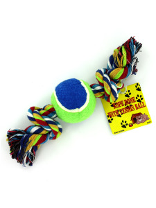 Rope bone dog toy with tennis ball