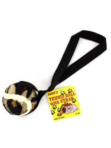 Tennis ball dog toy with strap