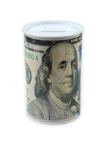 100 dollar bill tin money bank