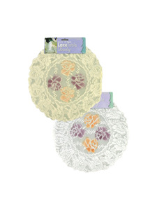 Set of two round lace table toppers