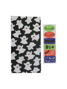5 pack ghost lunch sacks with 1 sheet of stickers