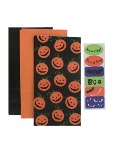 12 pack pumpkin lunch sacks with 2 sheets of stickers