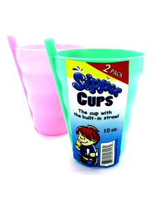 Sipper cup with built-in straw