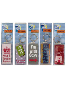6 assorted message keychains