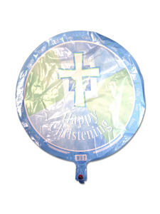 happy christening blue metallic balloon
