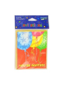 festive balloons 8 pack invitations/envelopes