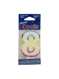 birthday glitter #8 candle 2.75 x 1.375 inch