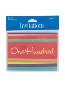 birthday stripes 100 hundred 8 count invites/envelopes