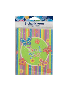 butterfly stripes 8 count thank you cards/envelopes