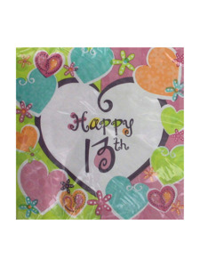 heart whimsy happy 16th 16 count 12 7/8 x 12 3/4 napkins