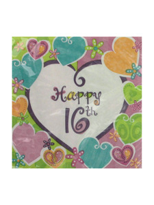 heart whimsy happy 16th 16 count 12 7/8 x 12 3/4 napkins