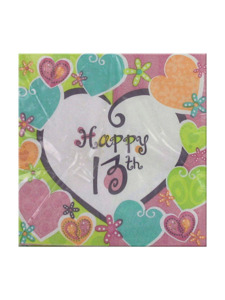 heart whimsy happy 13th 16 count 9 7/8 x 9 7/8 napkins