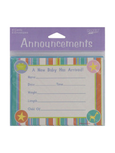 mobile animals 8 count announcement cards/envelopes