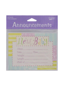 new baby 8 count announcement cards/envelopes