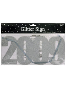 new years 2009 glitter hanging sign