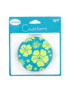 paradise floral blue 4 count cork backed coasters