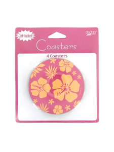 paradise floral pink 4 count cork backed coasters