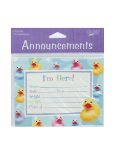 rubber ducky 8 count announcements cards/envelopes