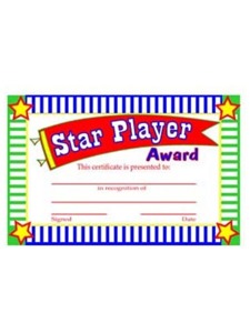 Star player award certificates
