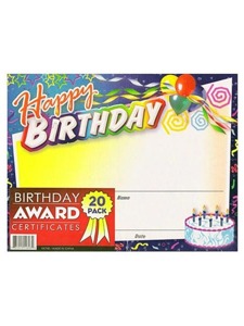 20pk 11 x 8.5 birthday award certificates