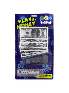 Set of play money with dice