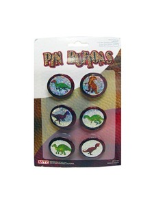 6pc. 1.5 inch dinosaur button