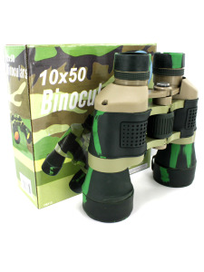 Camouflage binoculars with compass and pouch