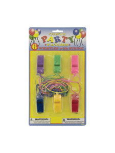 Party favor whistles with string