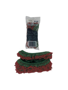 red/green ruffled lace novelty trim 3 yard in bag
