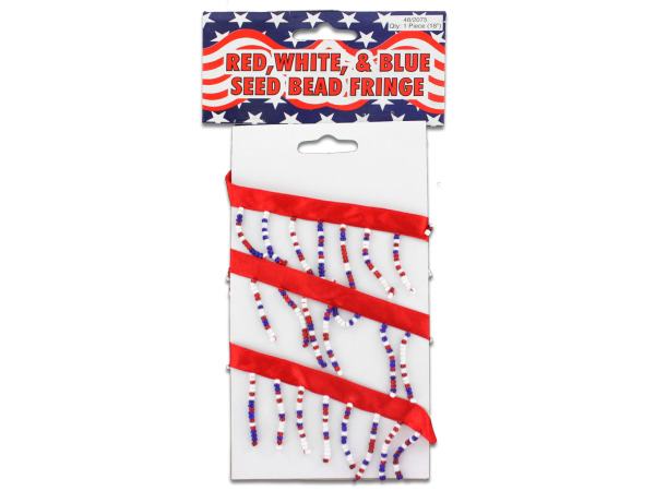 red, white and blue seed bead fringe