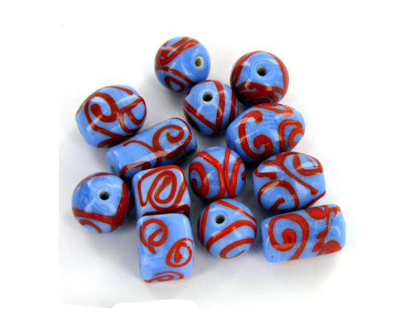 Blue & Red Swirly Bead Mix