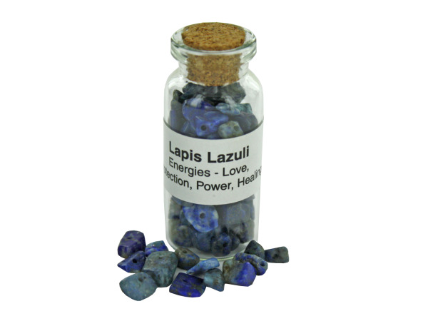 Lapis Lazuli Stone Bead Chips In A Glass Bottle