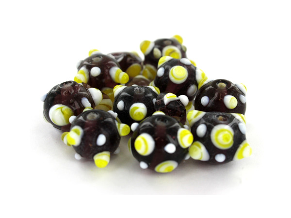 Purple,Yellow & White Bumpy Beads