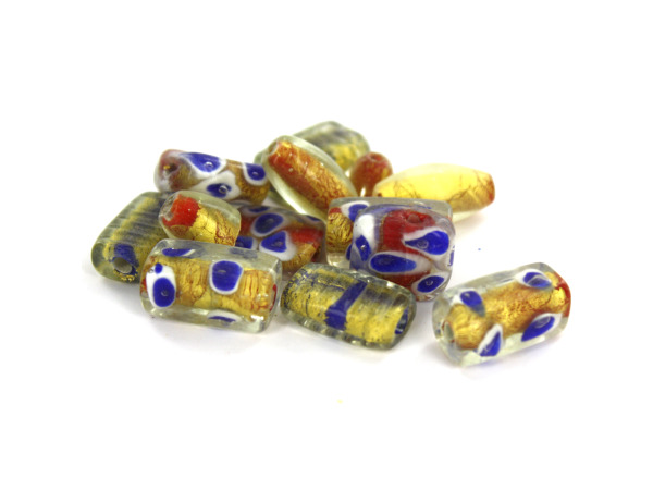 Red, Blue & Gold Foil Glass Bead Mix
