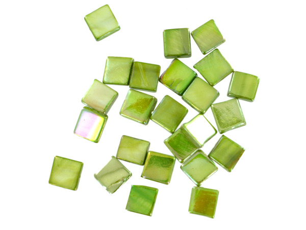 8MM Green Sq Fw Shell Beads