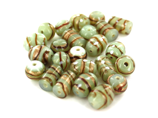 Green With Gold Swirl Glass Beads