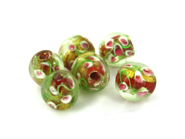 16MM Gold Calla Lily Rnd Foil Glass Bead
