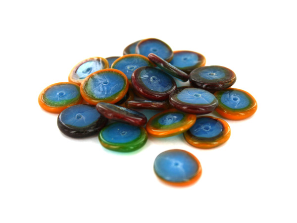 Multi-Colored Ringed Flat Round Glass Beads