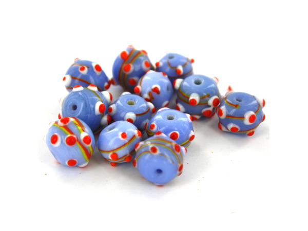 Blue Round Swirly Bump Glass Beads