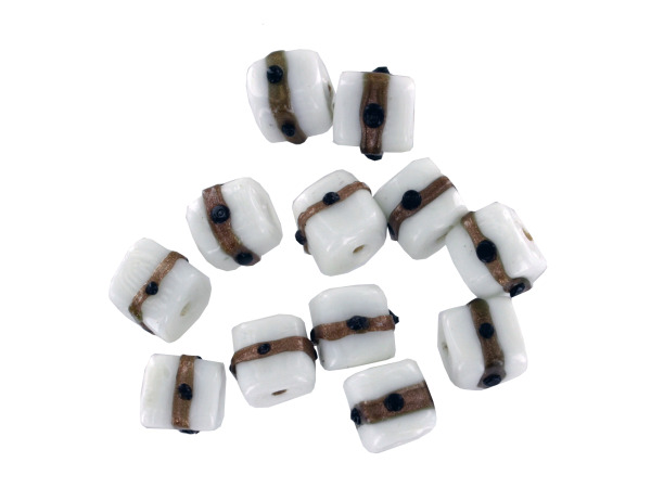 White & Black Lampwork Cube Glass Beads
