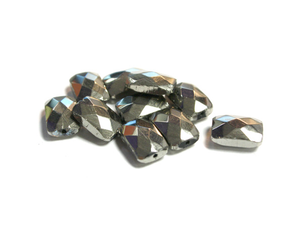 12MM Silver Rec. Faceted Glass Bead