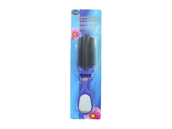 Folding brush with mirror