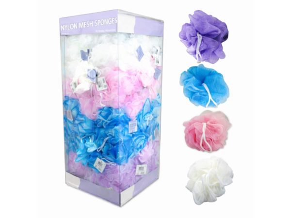 nylon mesh body sponge display (assorted colors)