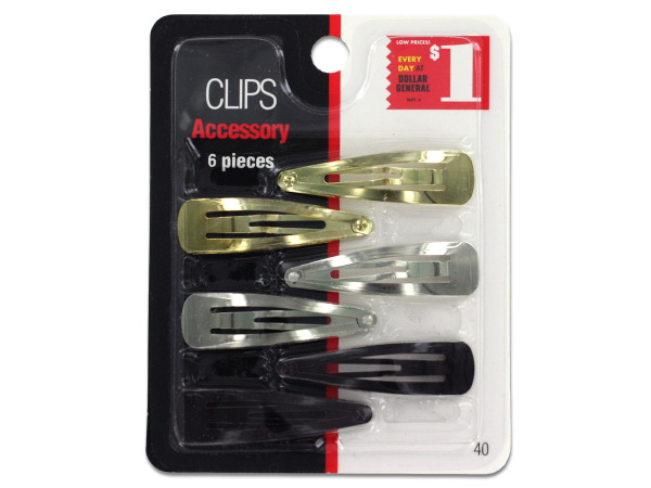 6 pack assorted color snap on hair clips.
