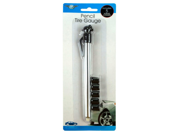 Pencil tire gauge with valve covers