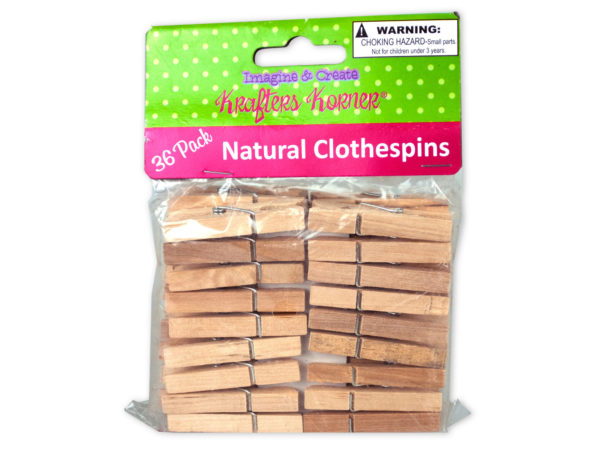 36 Pack natural wood craft clothespins